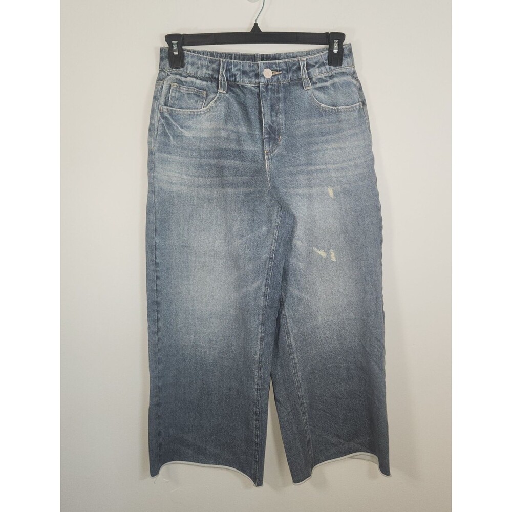 Halara Wide Leg Roll Hem Blue Flex Denim Look Pants MEDIUM athleisure